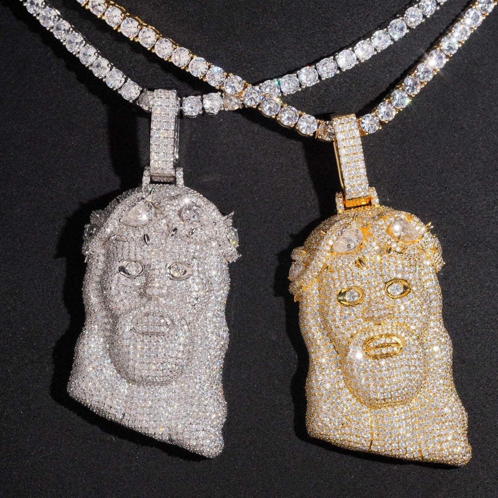 Iced Jesus Head Pendant — Moissanite, 925 Silver