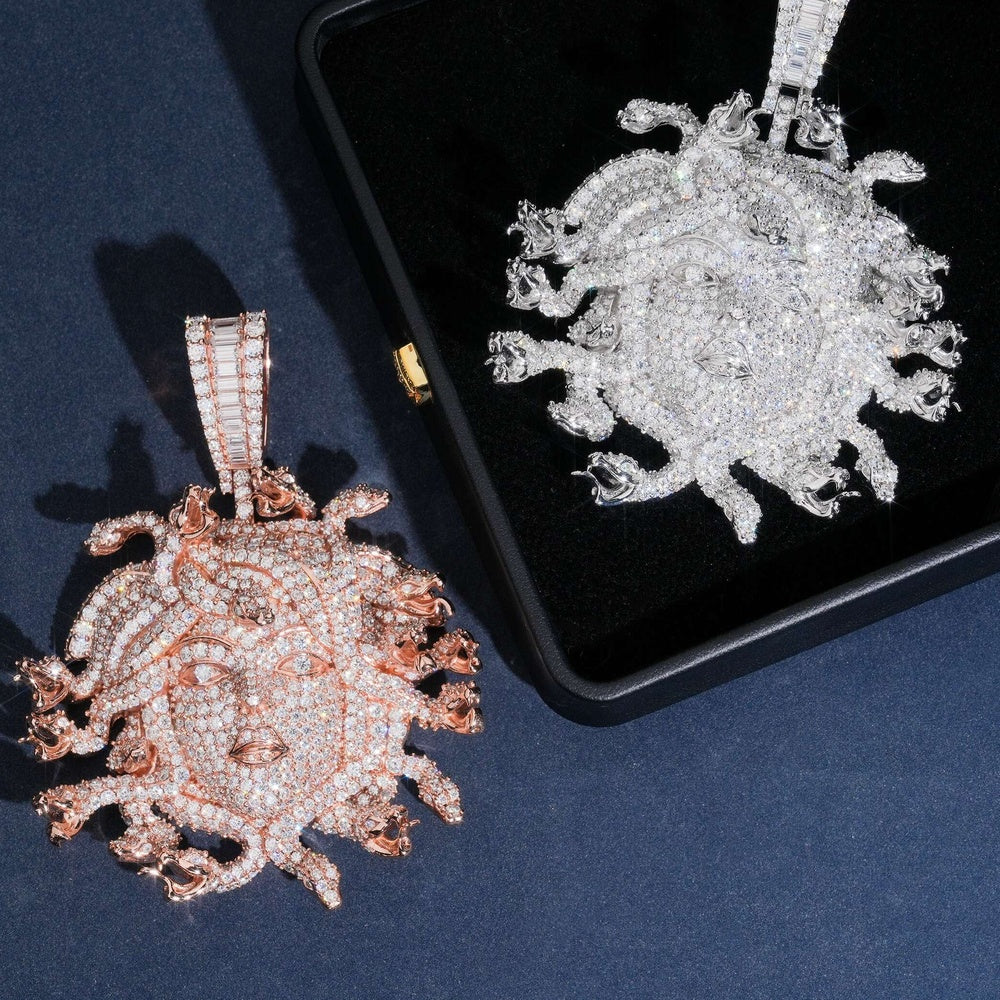 Iced Medusa Head Pendant — Moissanite, 925 Silver