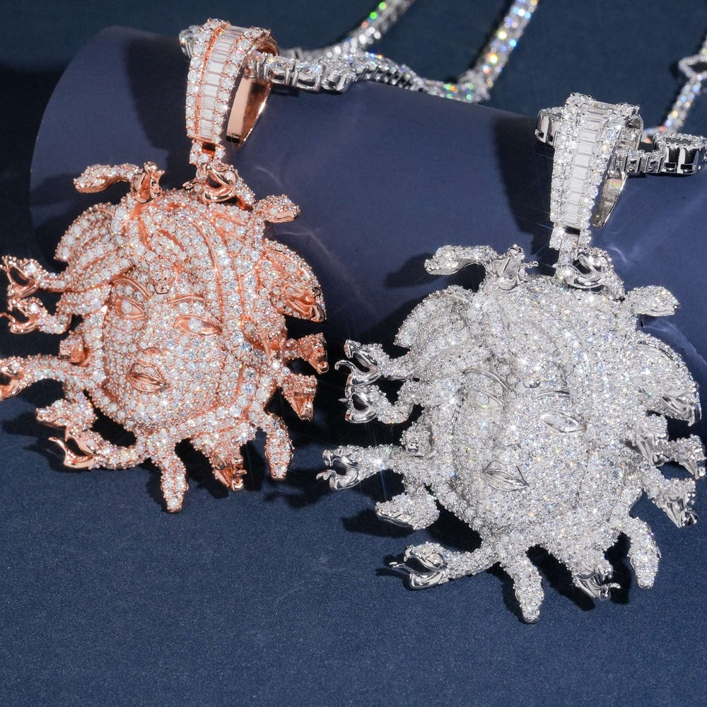 Iced Medusa Head Pendant — Moissanite, 925 Silver