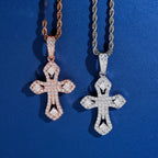 Iced Ornate Cross Pendant — Moissanite, 925 Silver