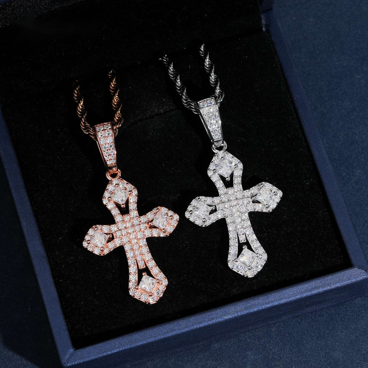 Iced Ornate Cross Pendant — Moissanite, 925 Silver