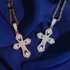 Iced Ornate Cross Pendant — Moissanite, 925 Silver