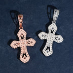 Iced Ornate Cross Pendant — Moissanite, 925 Silver