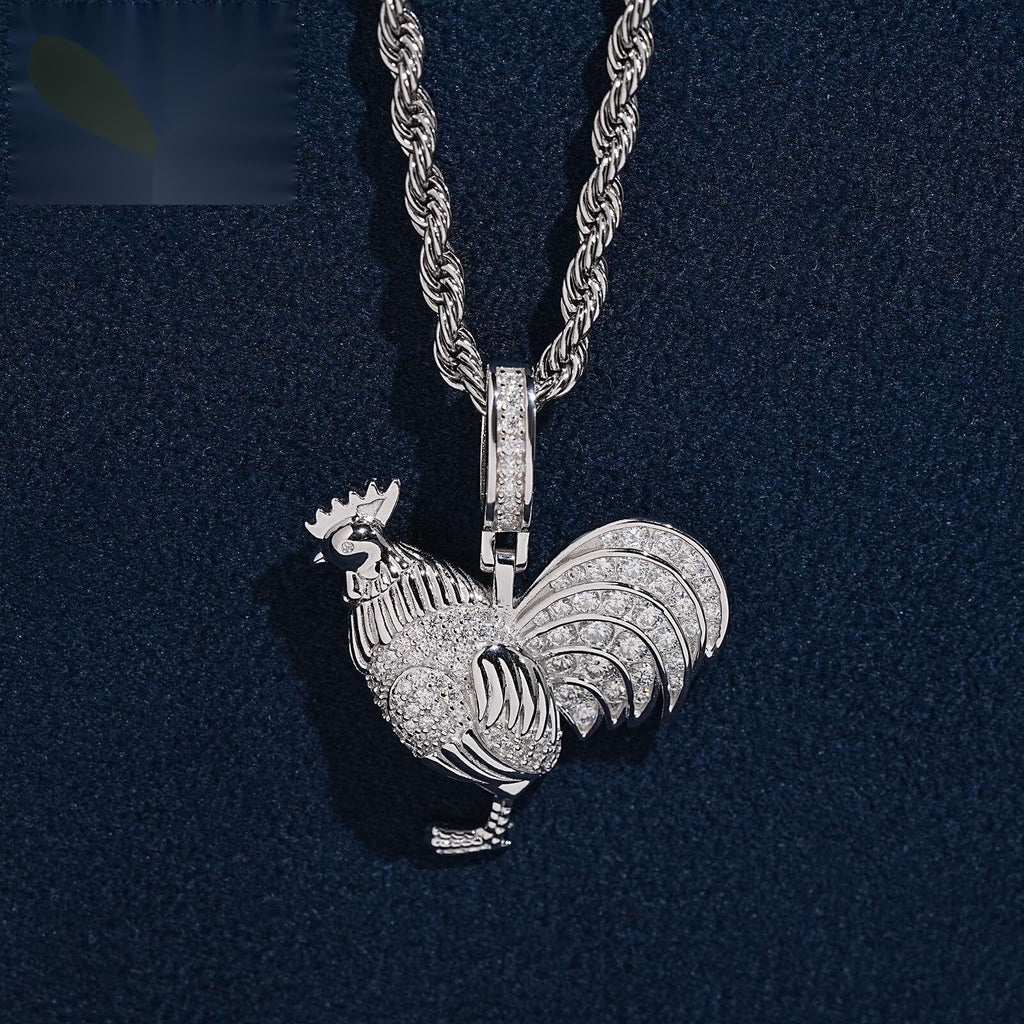Iced Rooster Pendant — Moissanite, 925 Silver