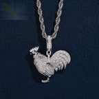 Iced Rooster Pendant — Moissanite, 925 Silver