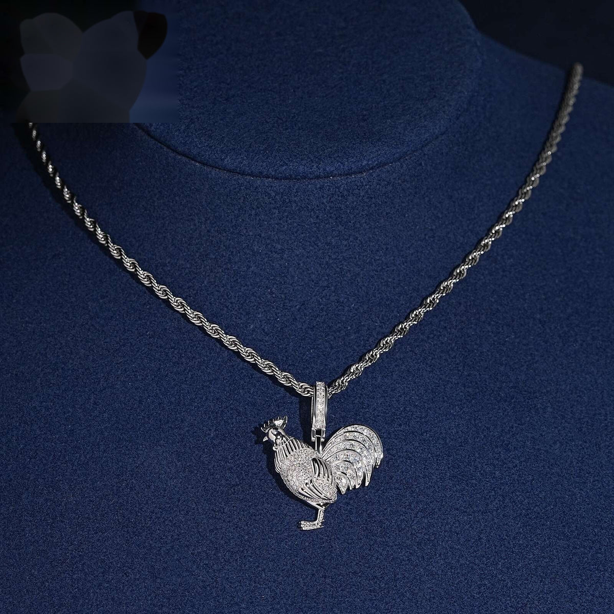 Iced Rooster Pendant — Moissanite, 925 Silver
