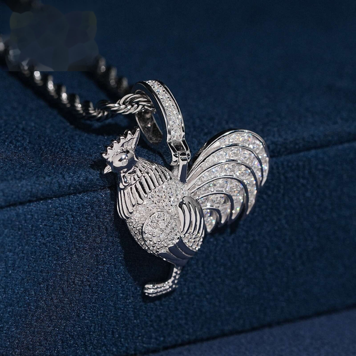 Iced Rooster Pendant — Moissanite, 925 Silver