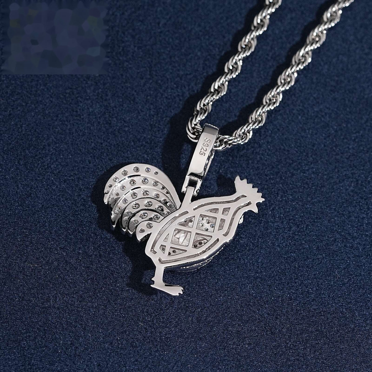 Iced Rooster Pendant — Moissanite, 925 Silver