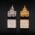 Iced Square Block Stud Earrings Screw Back — Moissanite, 925 Silver