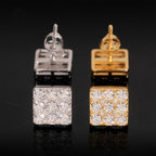 Iced Square Block Stud Earrings Screw Back — Moissanite, 925 Silver