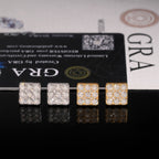 Iced Square Block Stud Earrings Screw Back — Moissanite, 925 Silver