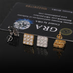 Iced Square Block Stud Earrings Screw Back — Moissanite, 925 Silver
