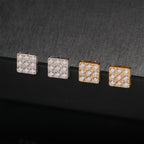 Iced Square Block Stud Earrings Screw Back — Moissanite, 925 Silver