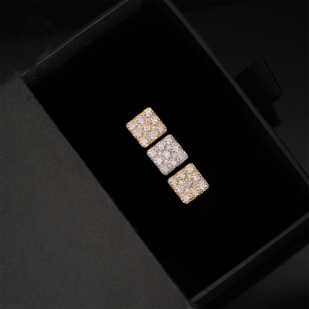 Iced Square Block Stud Earrings Screw Back — Moissanite, 925 Silver