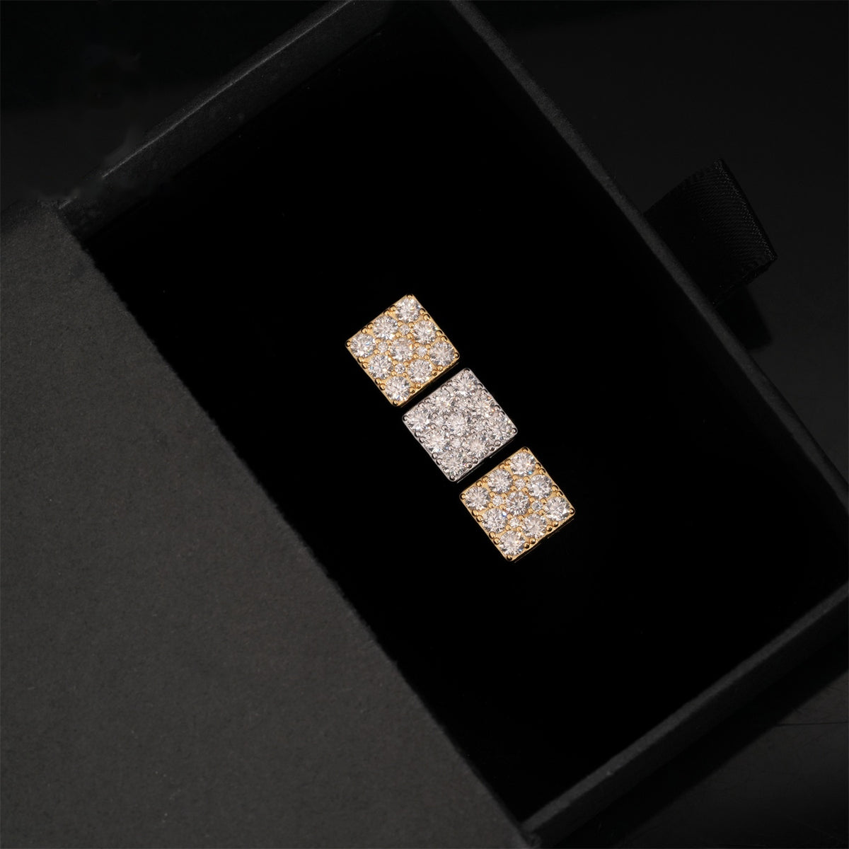 Iced Square Block Stud Earrings Screw Back — Moissanite, 925 Silver