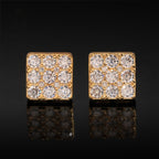 Iced Square Block Stud Earrings Screw Back — Moissanite, 925 Silver