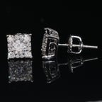 Iced Square Stud Earrings — Moissanite, 925 Silver