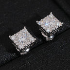 Iced Square Stud Earrings — Moissanite, 925 Silver