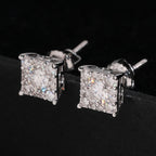 Iced Square Stud Earrings — Moissanite, 925 Silver