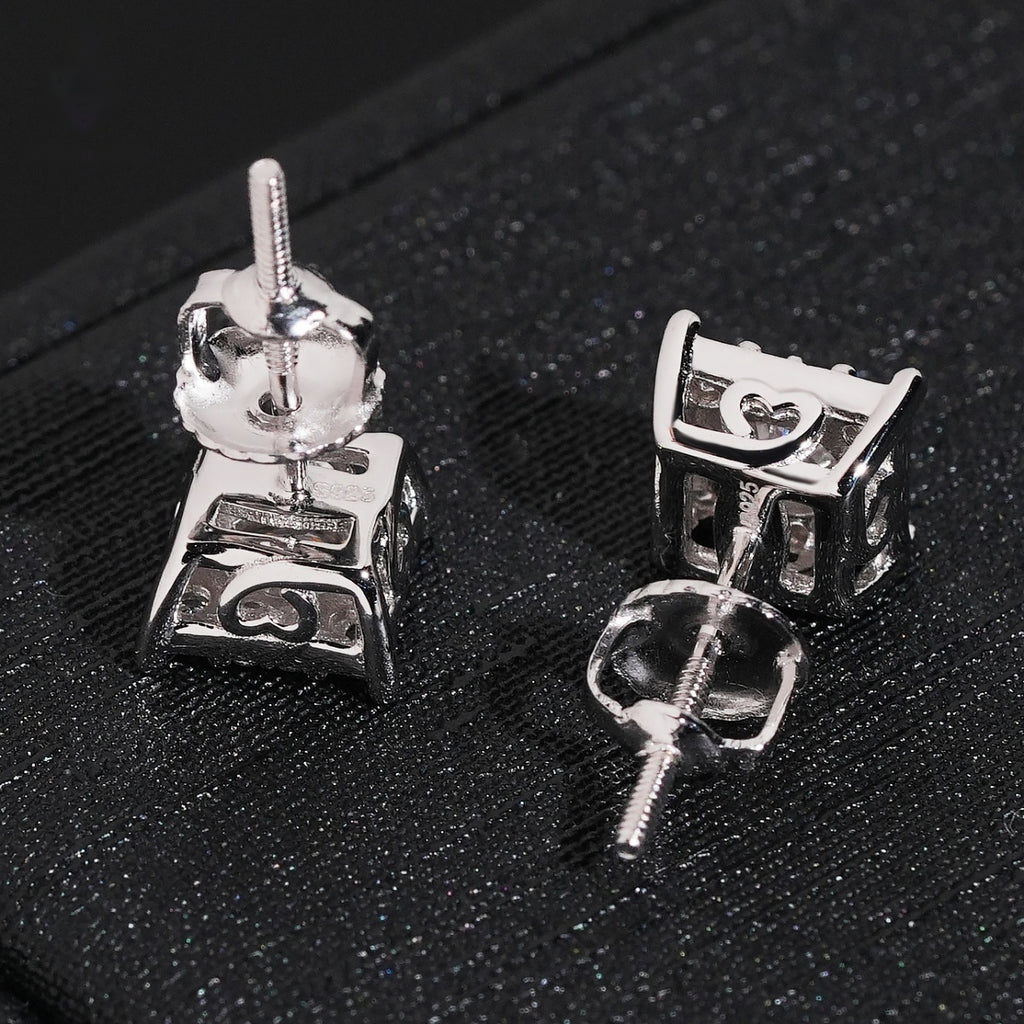 Iced Square Stud Earrings — Moissanite, 925 Silver