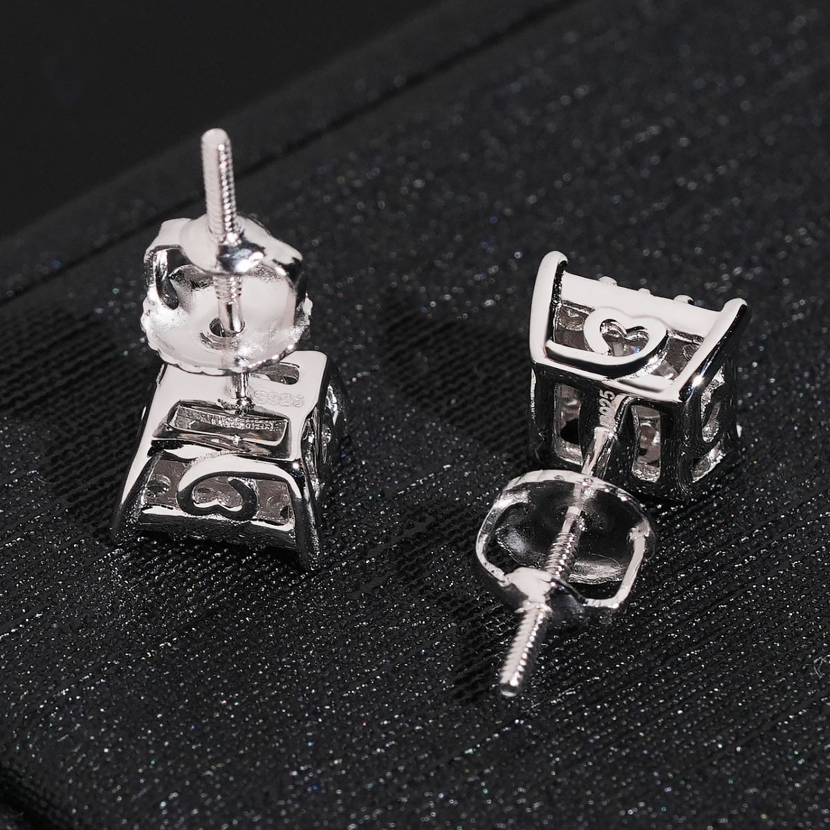 Iced Square Stud Earrings — Moissanite, 925 Silver