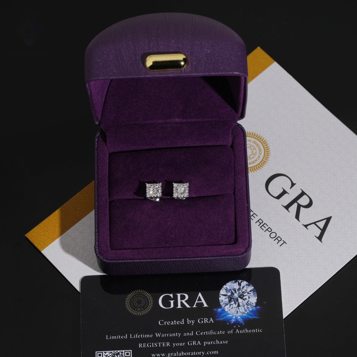 Iced Square Stud Earrings — Moissanite, 925 Silver