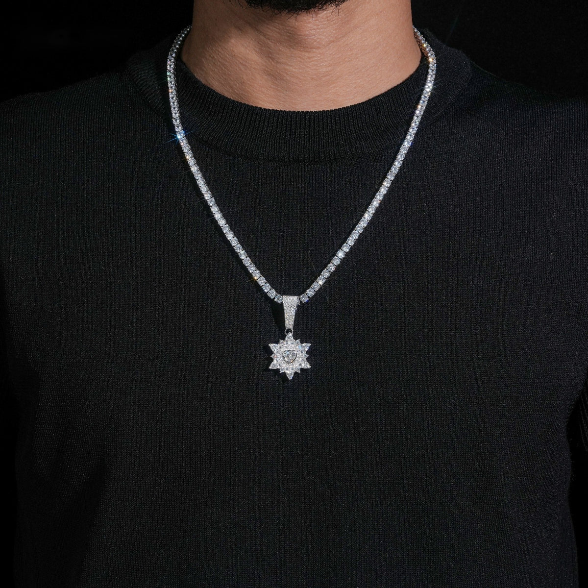 Iced Star Pendant — Moissanite, 925 Silver