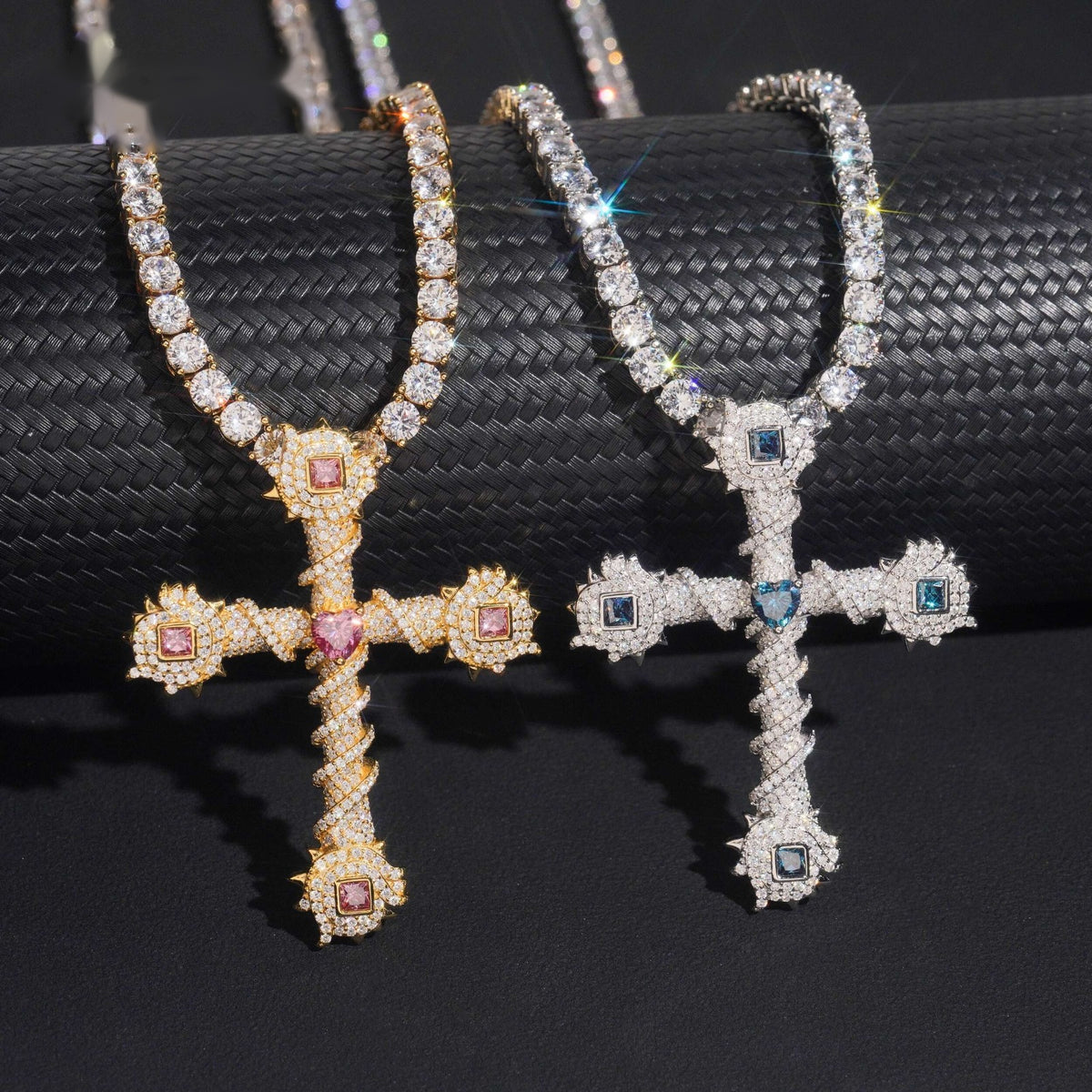 Iced Thorn Cross Pendant — Moissanite, 925 Silver