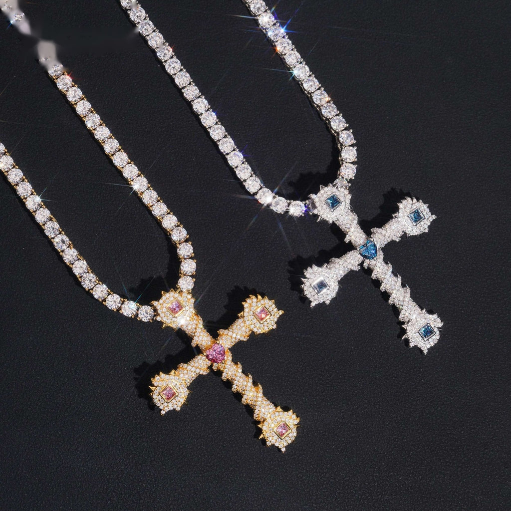 Iced Thorn Cross Pendant — Moissanite, 925 Silver