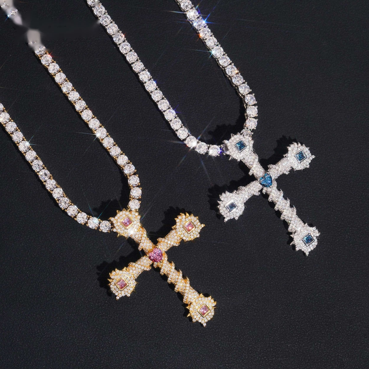 Iced Thorn Cross Pendant — Moissanite, 925 Silver