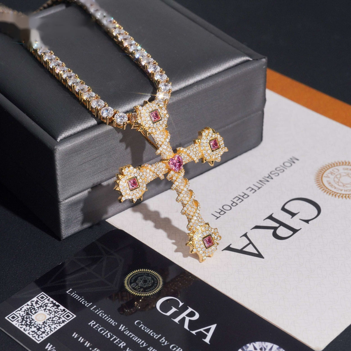 Iced Thorn Cross Pendant — Moissanite, 925 Silver