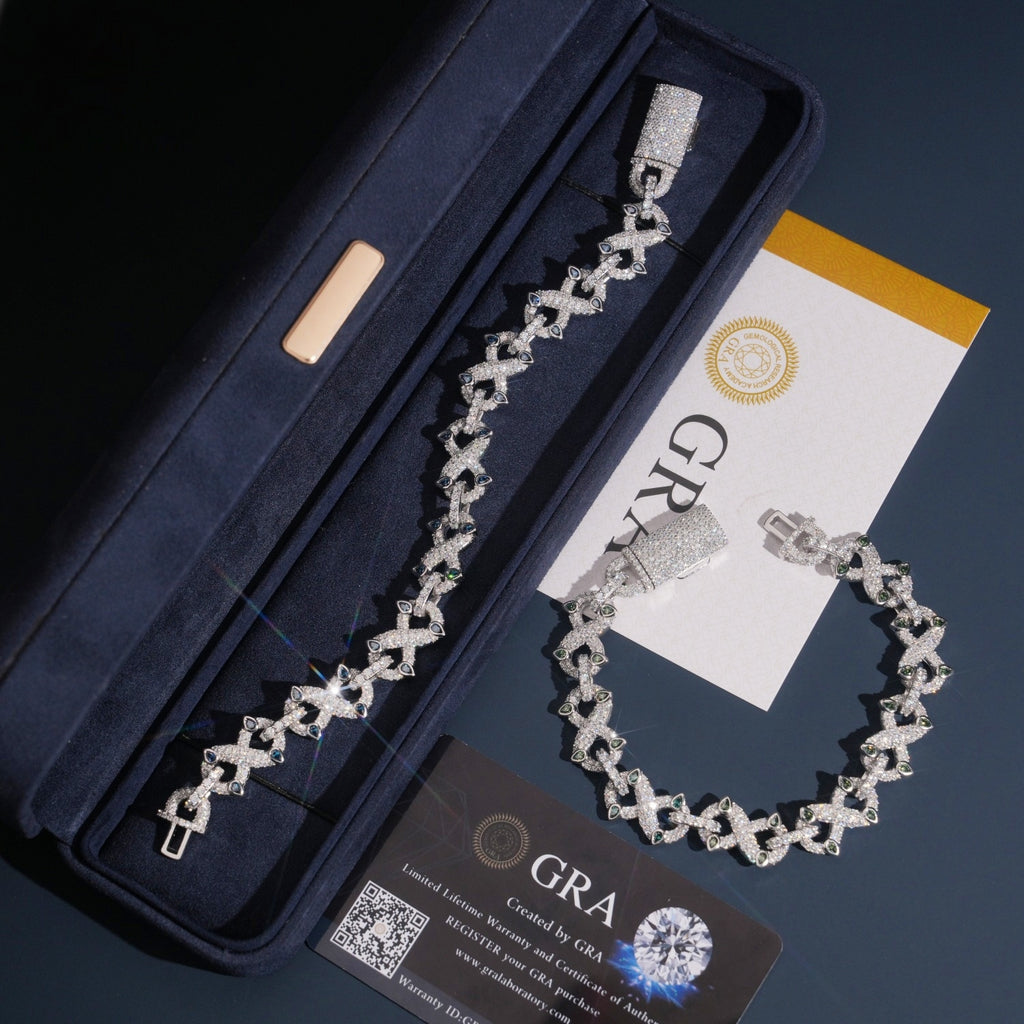 Iced-Out Infinity X Link Bracelet – Moissanite & 925 Silver