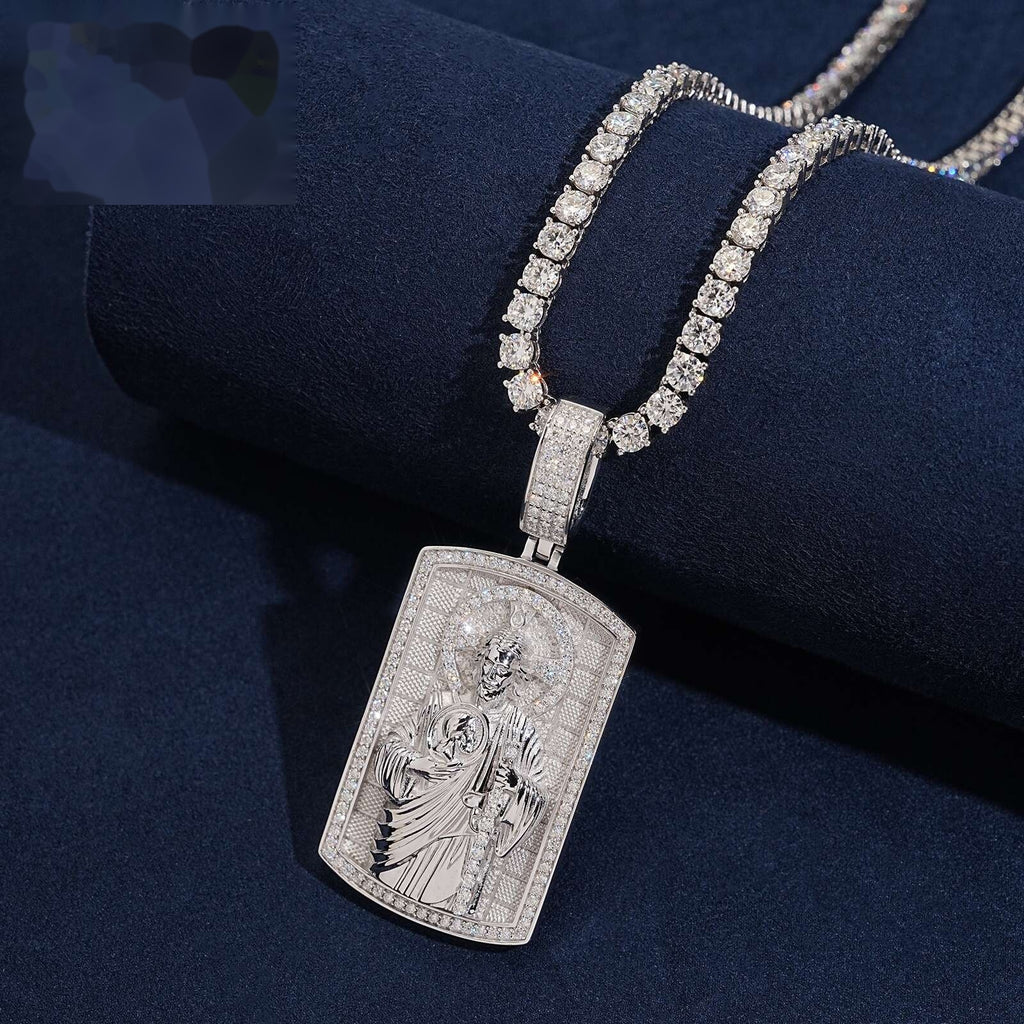 Jesus Tag Pendant — Moissanite, 925 Silver