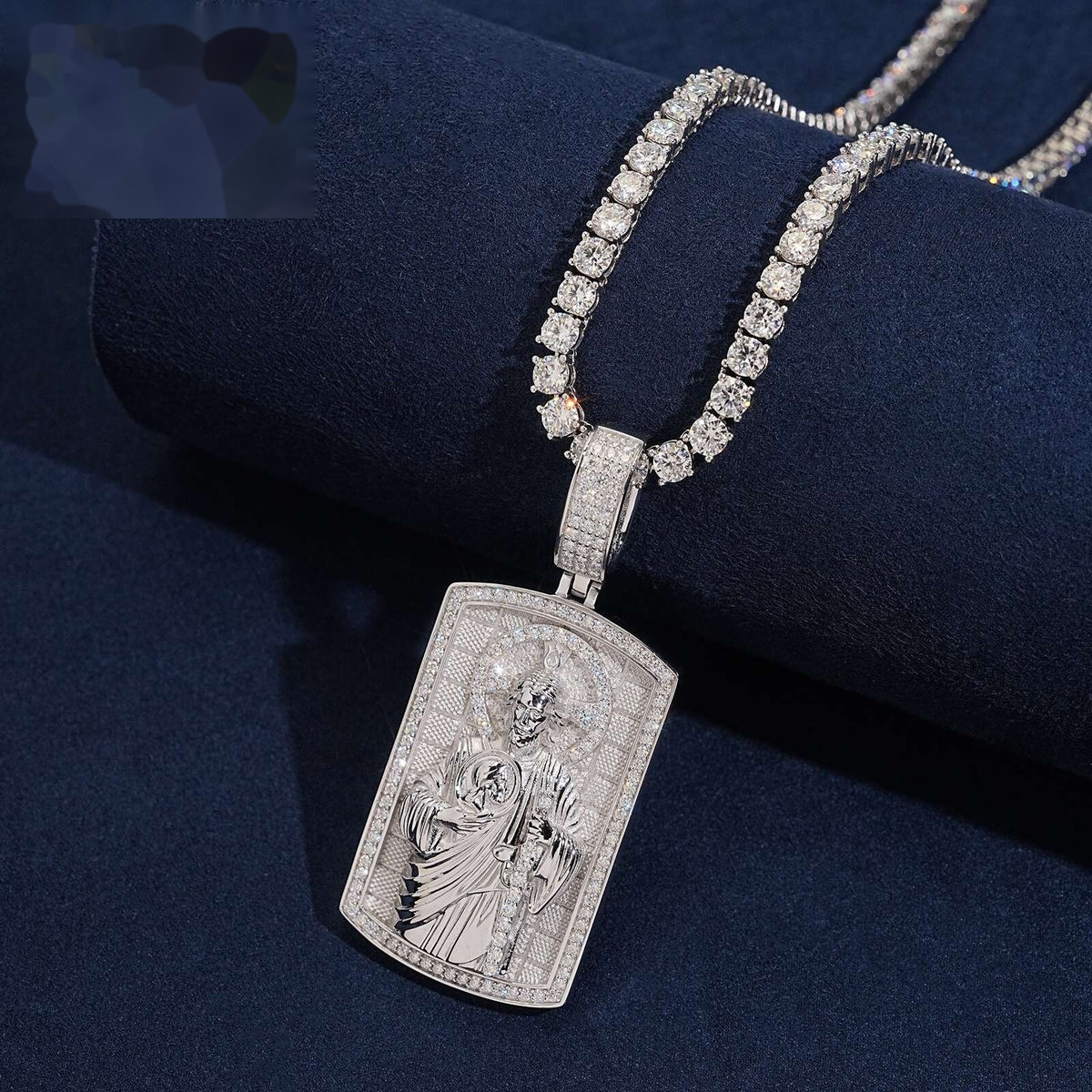 Jesus Tag Pendant — Moissanite, 925 Silver