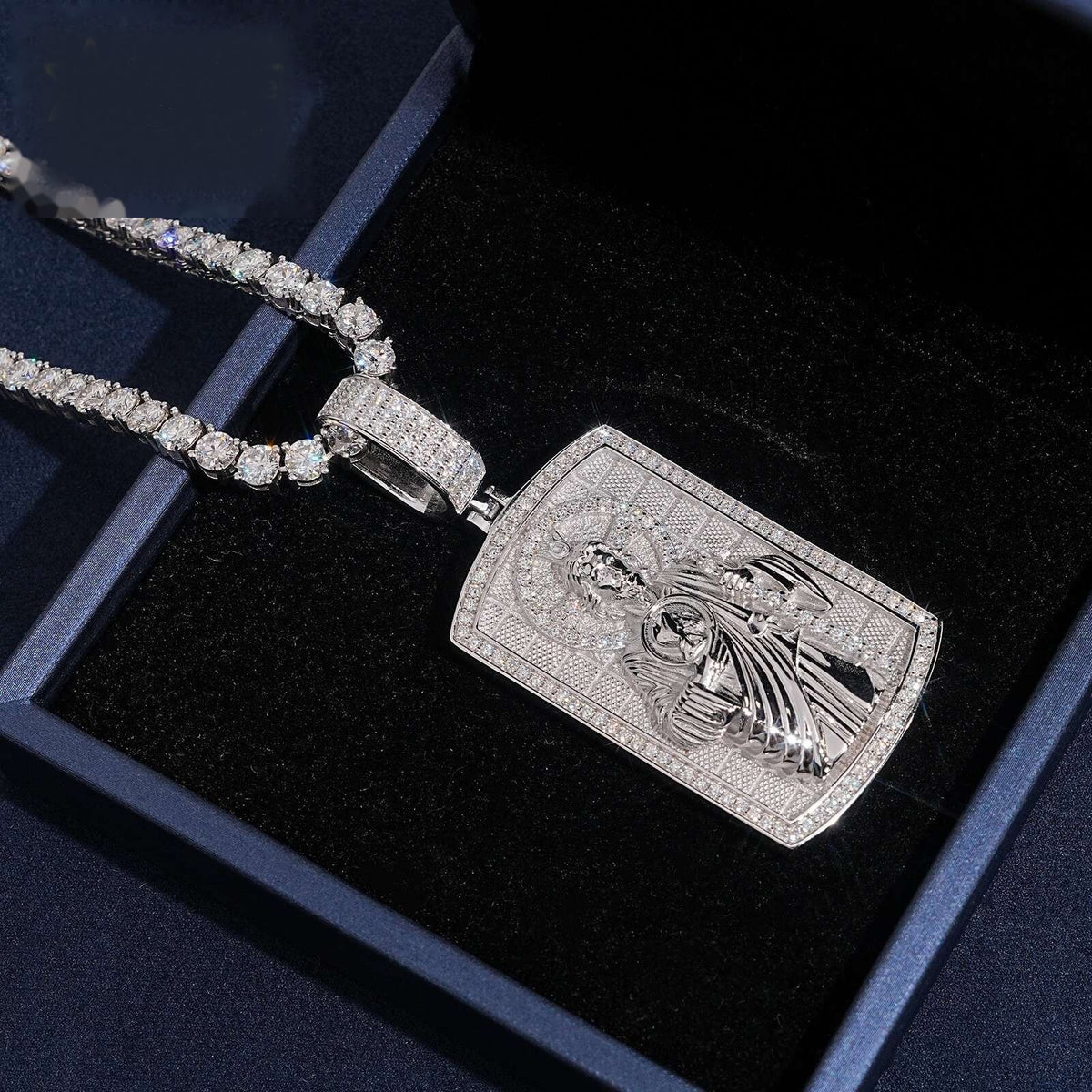 Jesus Tag Pendant — Moissanite, 925 Silver