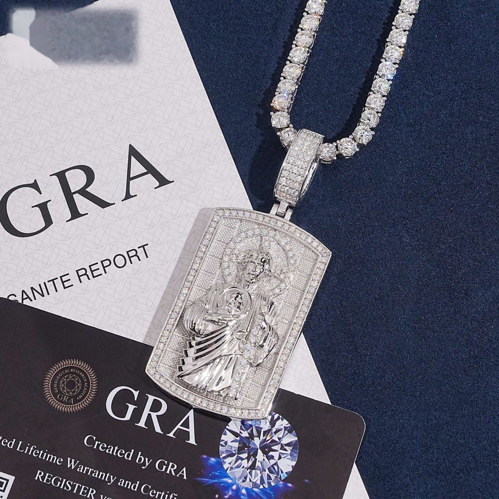 Jesus Tag Pendant — Moissanite, 925 Silver