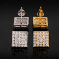 Large Square Block Stud Earrings Screw Back — Moissanite, 925 Silver