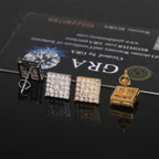 Large Square Block Stud Earrings Screw Back — Moissanite, 925 Silver