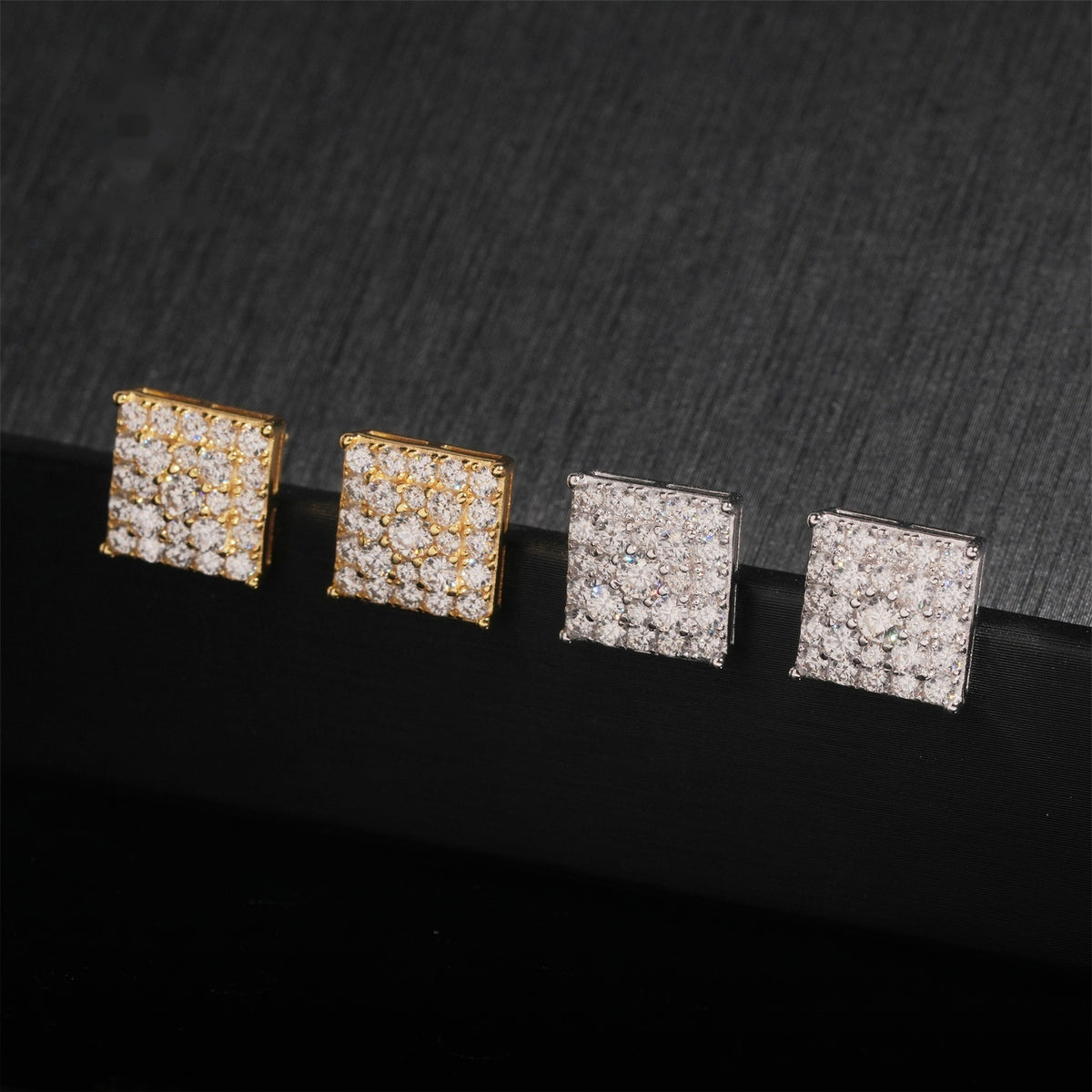 Large Square Block Stud Earrings Screw Back — Moissanite, 925 Silver
