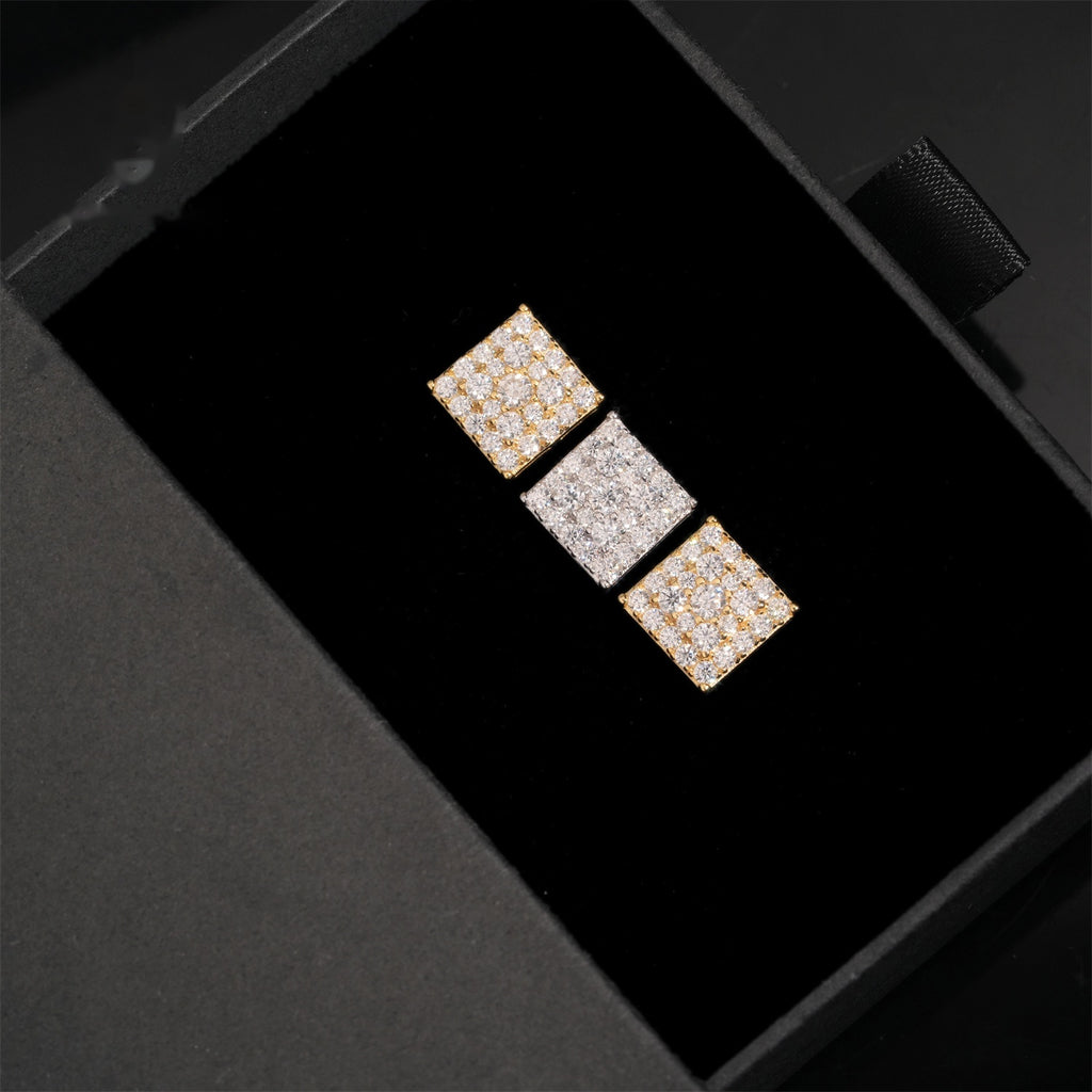 Large Square Block Stud Earrings Screw Back — Moissanite, 925 Silver