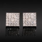 Large Square Block Stud Earrings Screw Back — Moissanite, 925 Silver
