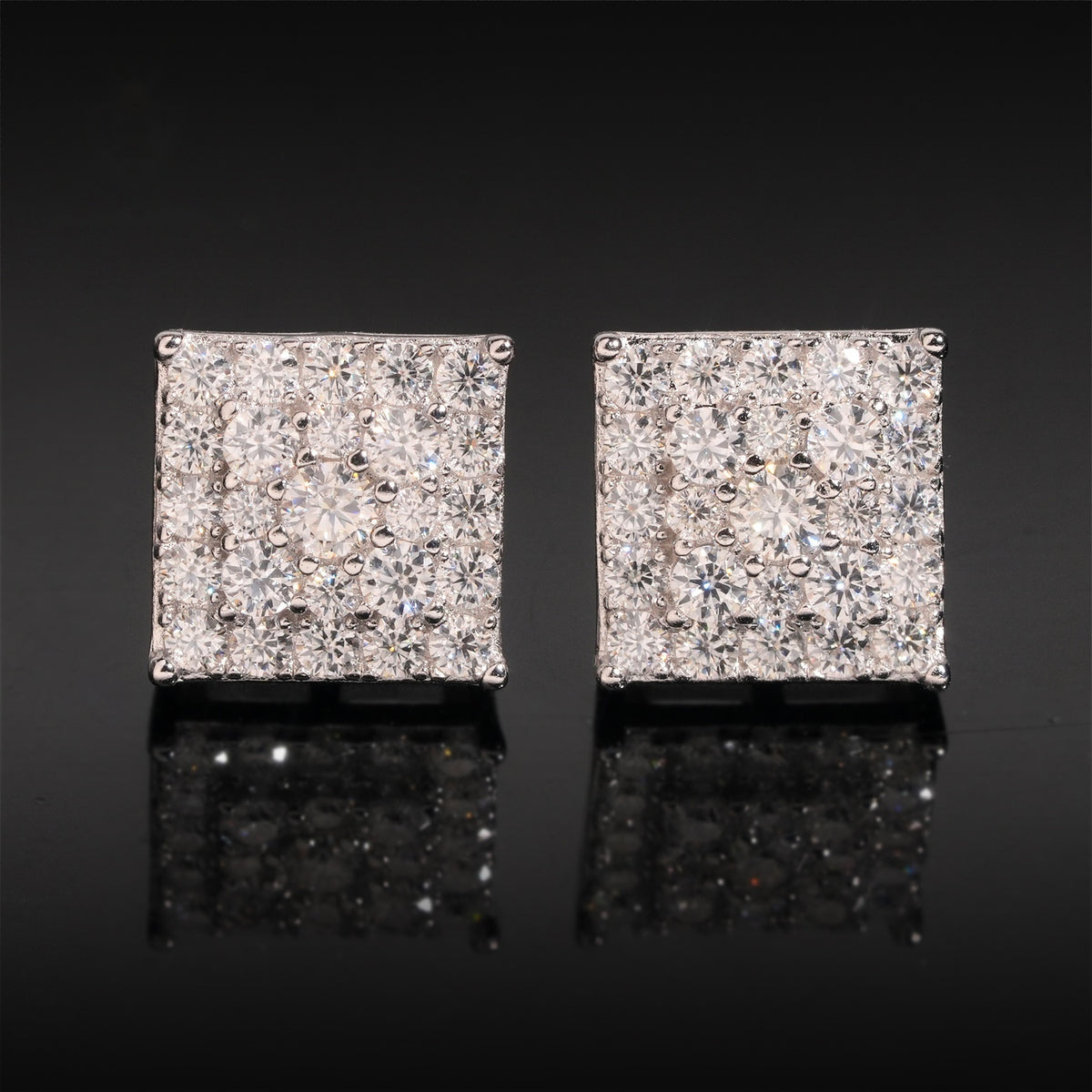 Large Square Block Stud Earrings Screw Back — Moissanite, 925 Silver