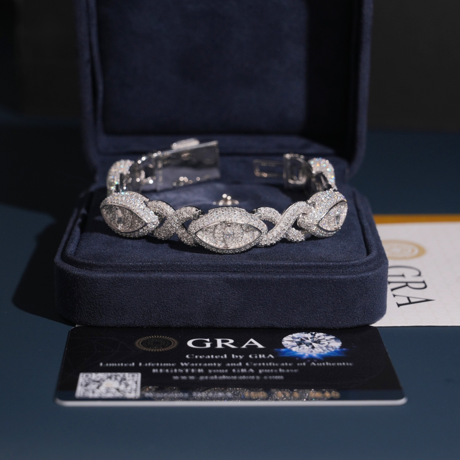 Marquise Halo Eye Bracelet – Moissanite & 925 Silver