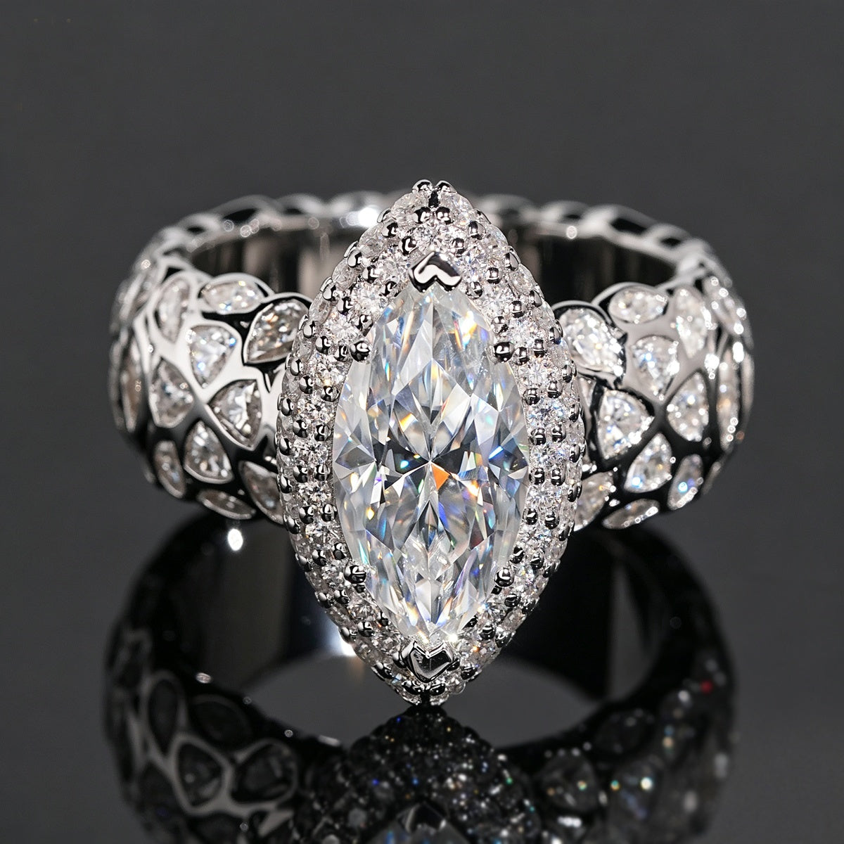 Marquise Halo Eternity Ring — Moissanite, 925 Silver