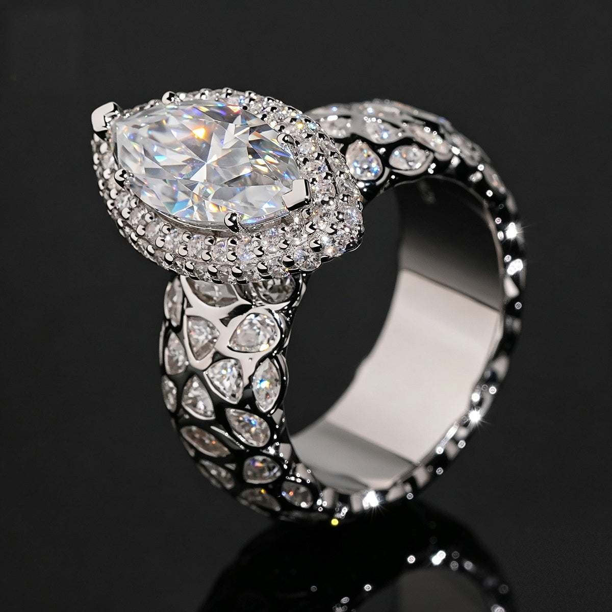 Marquise Halo Eternity Ring — Moissanite, 925 Silver