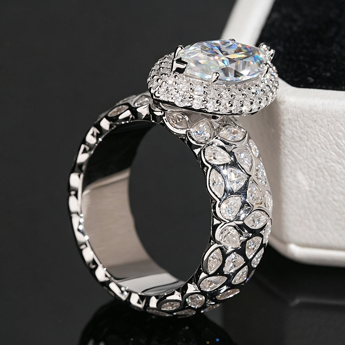 Marquise Halo Eternity Ring — Moissanite, 925 Silver