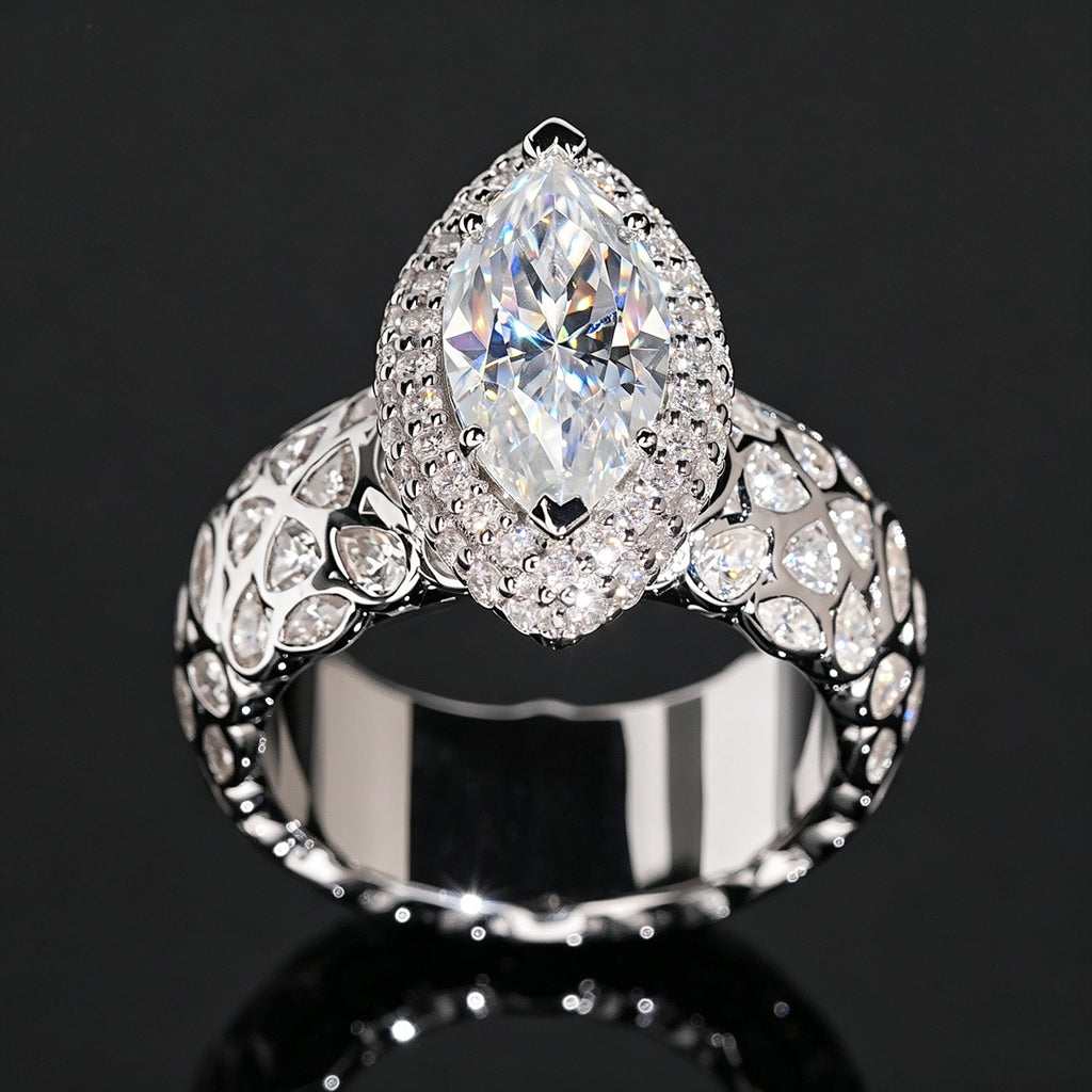 Marquise Halo Eternity Ring — Moissanite, 925 Silver