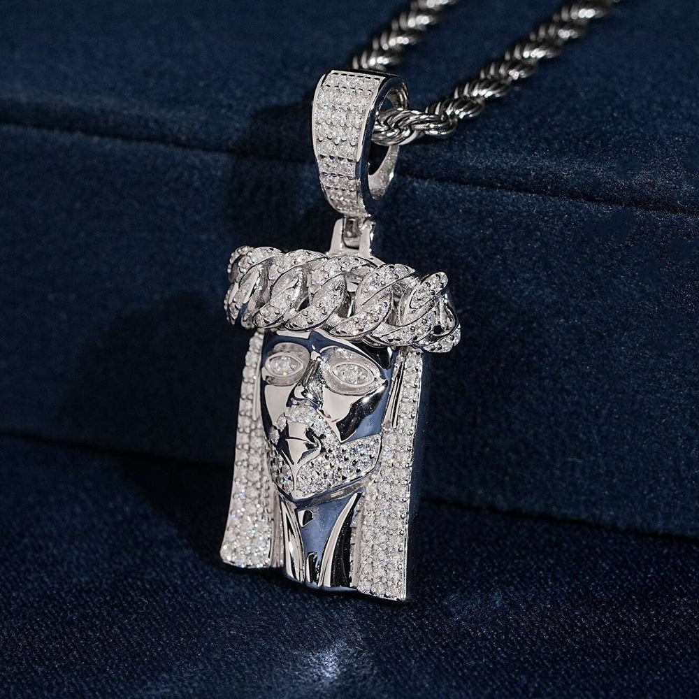 Mini Polished Jesus Pendant — Moissanite, 925 Silver