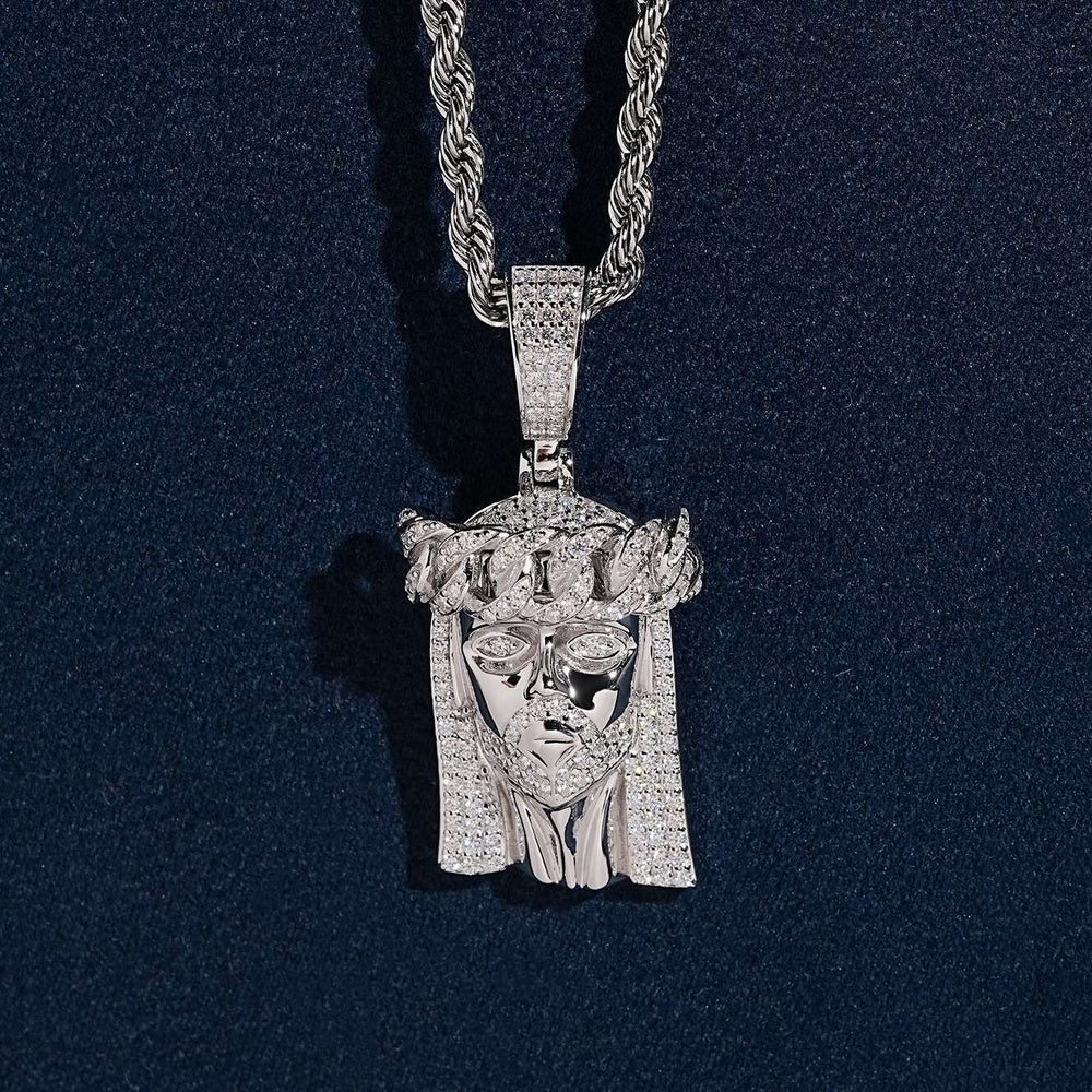 Mini Polished Jesus Pendant — Moissanite, 925 Silver