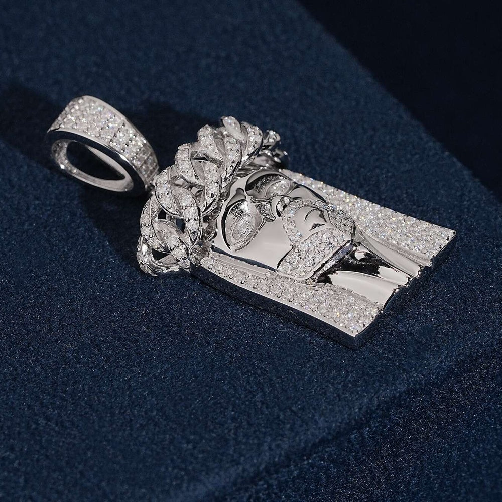 Mini Polished Jesus Pendant — Moissanite, 925 Silver